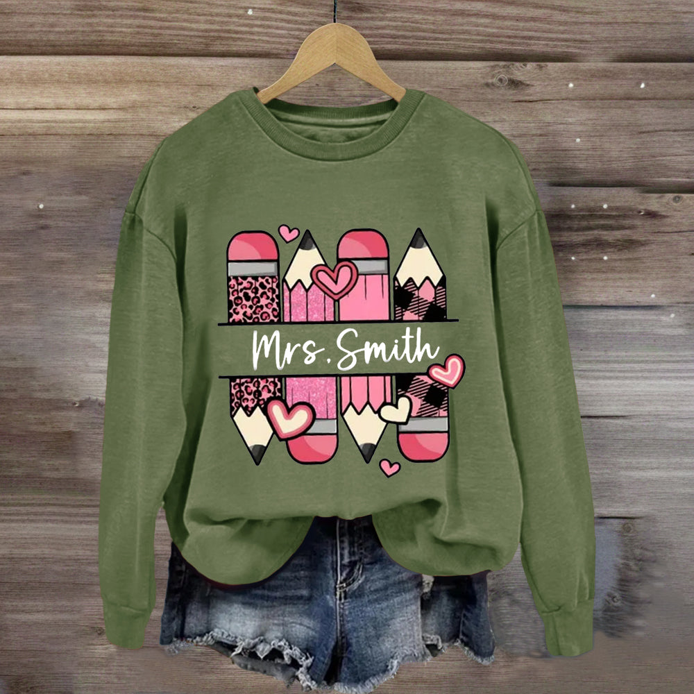 Personalized Name Pink Pencil Heart Sweatshirt