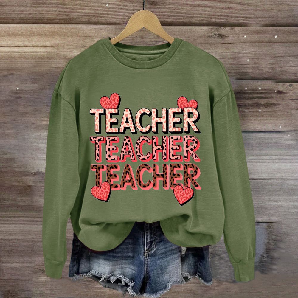 Valentine's Day Pink Heart Teacher Sweatshirt