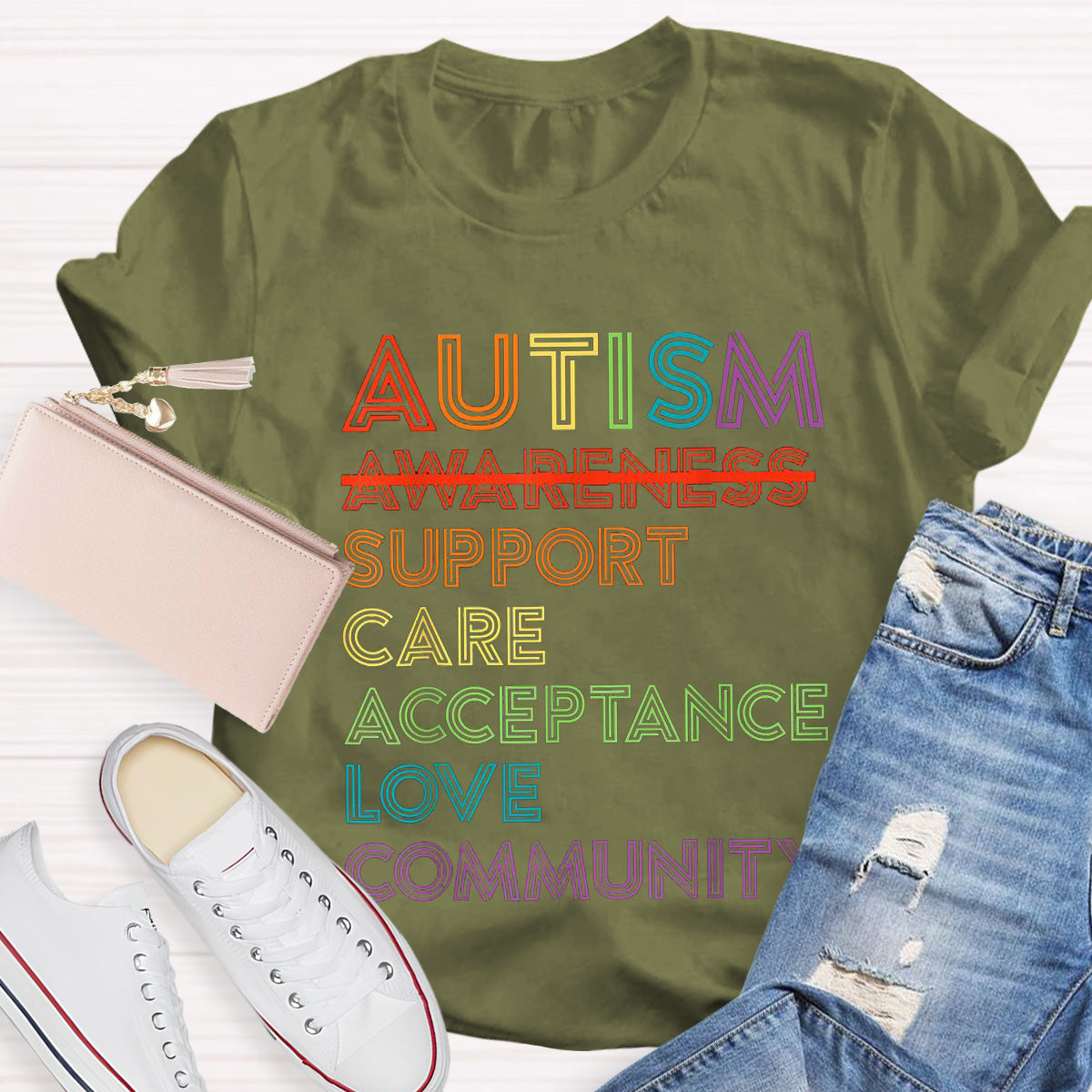 Letter Print Autism Teacher T-Shirt