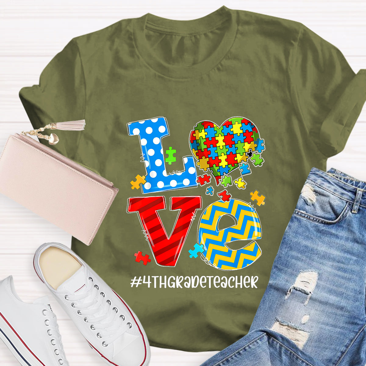 Personalized Grade Teacher Love Students With Heart T-Shirt