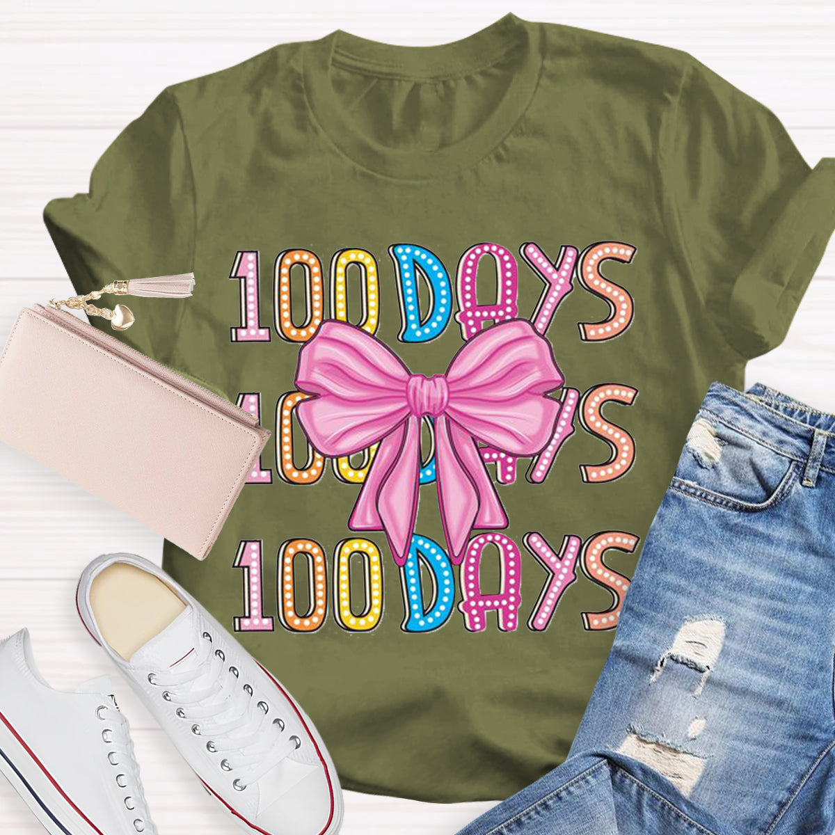 Happy 100 Days Of School  Polka Dot Bow  T-Shirt