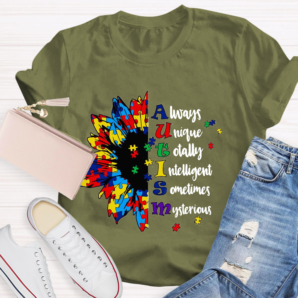 Always Unique Totally Intelligent Sometimes Mysterious Autism Sunflower T-Shirt