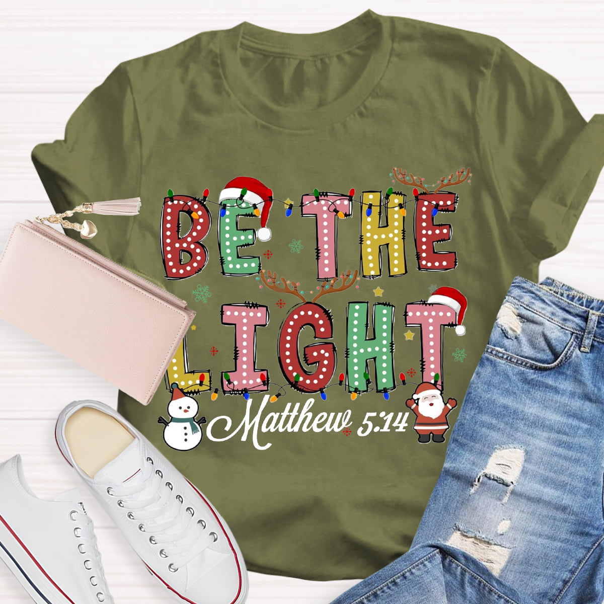 Christmas Light Be The Light Teacher T-Shirt