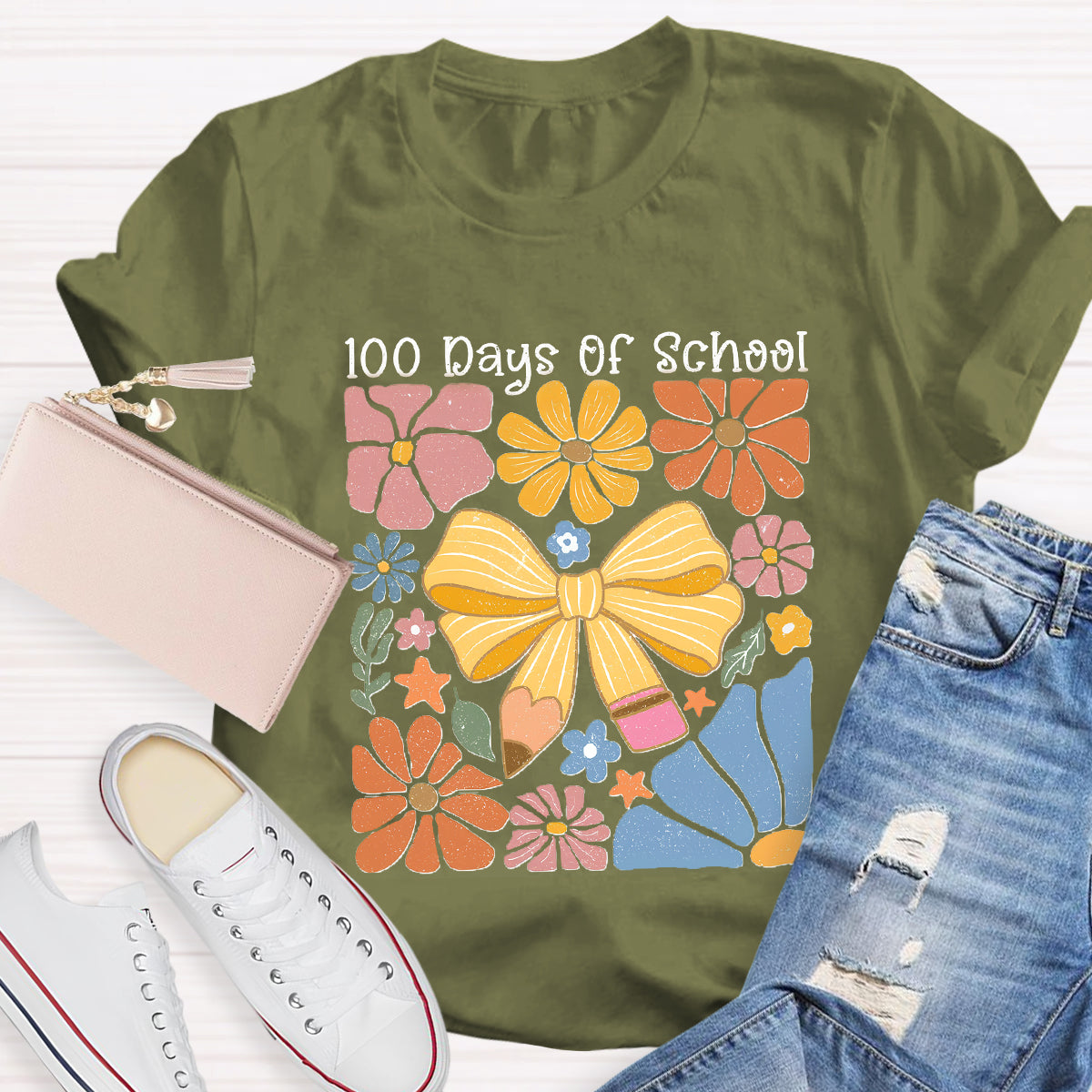 100 Days Of School Floral Teacher T-Shirt