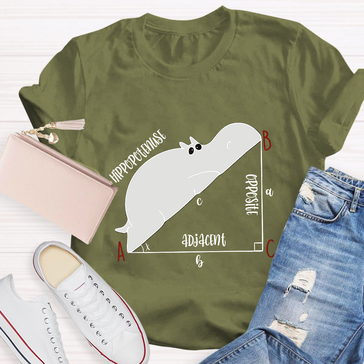 Diagram Hippopotenuse Adjacent Opposite Math Teacher T-Shirt