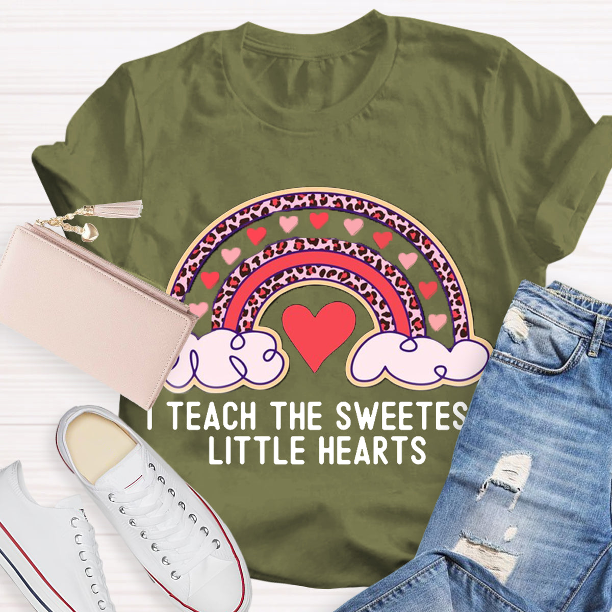 I Teach The Sweetest Little Hearts Rainbow Teacher Valentines Day T-Shirt