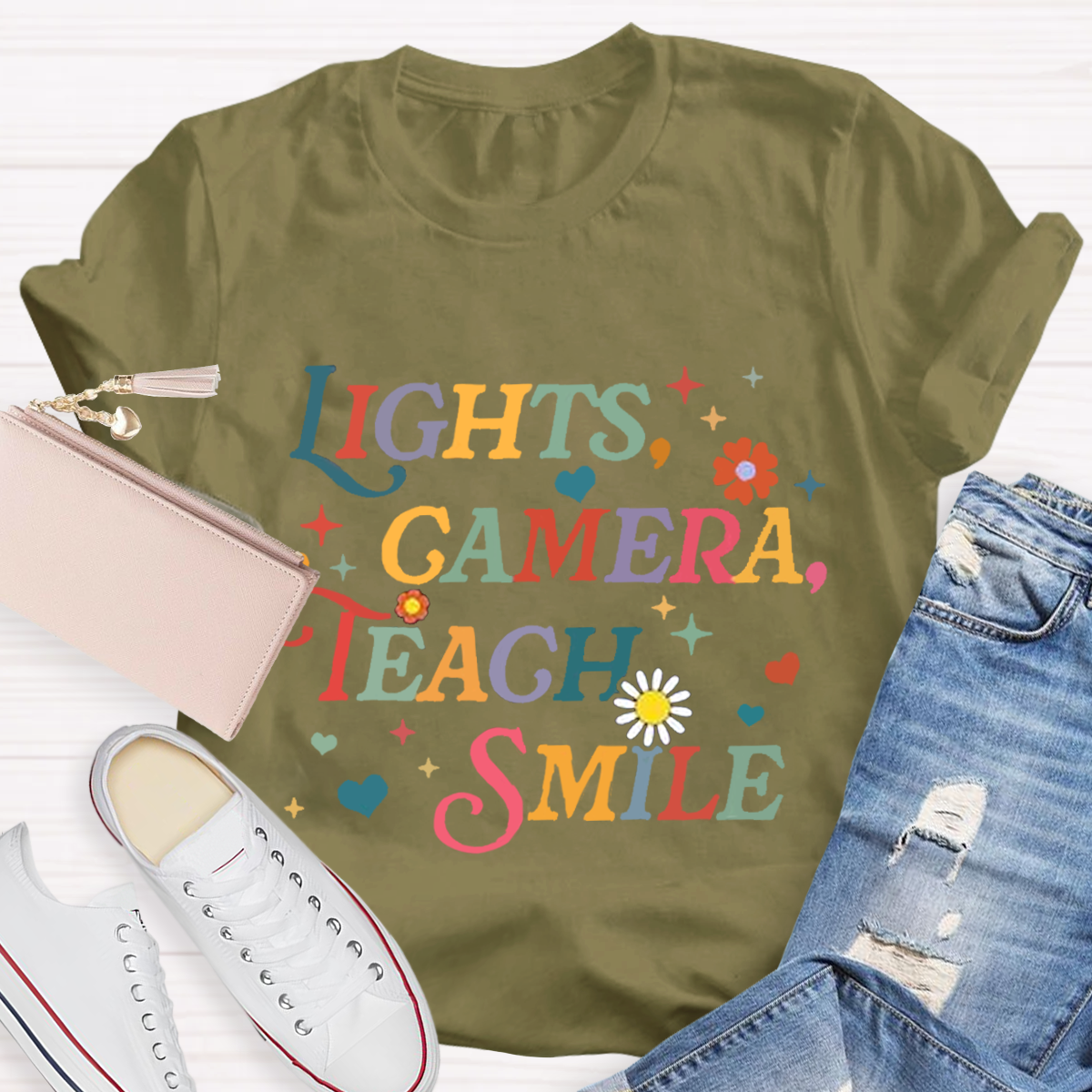 Lights Camera Teach Smile Teacher T-Shirt