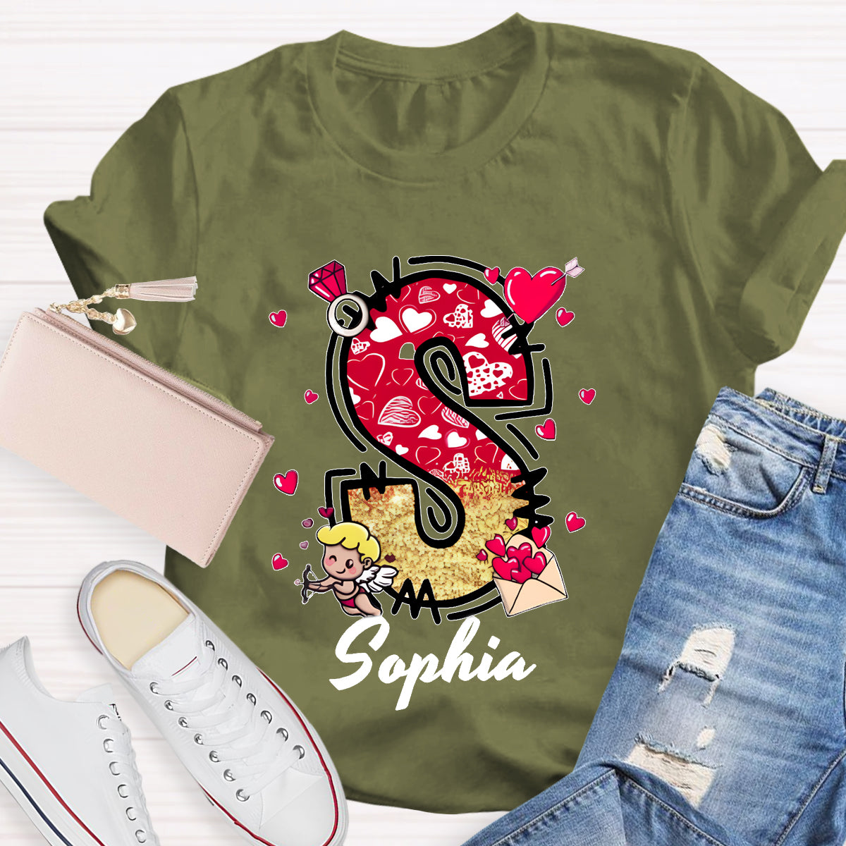 Personalized Name Valentine Day Alphabet T-Shirt