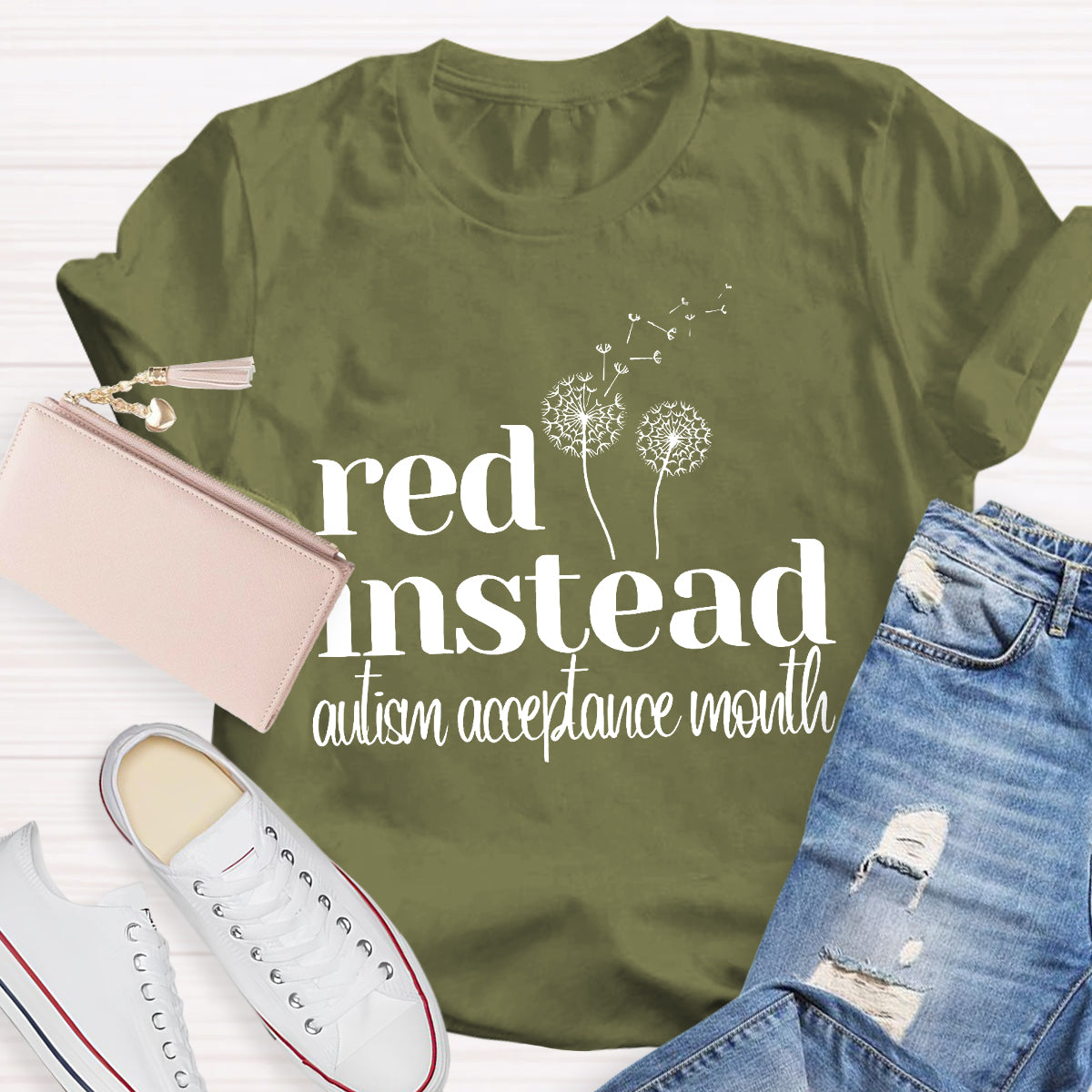 Red Instead Autism Acceptance Month T-Shirt