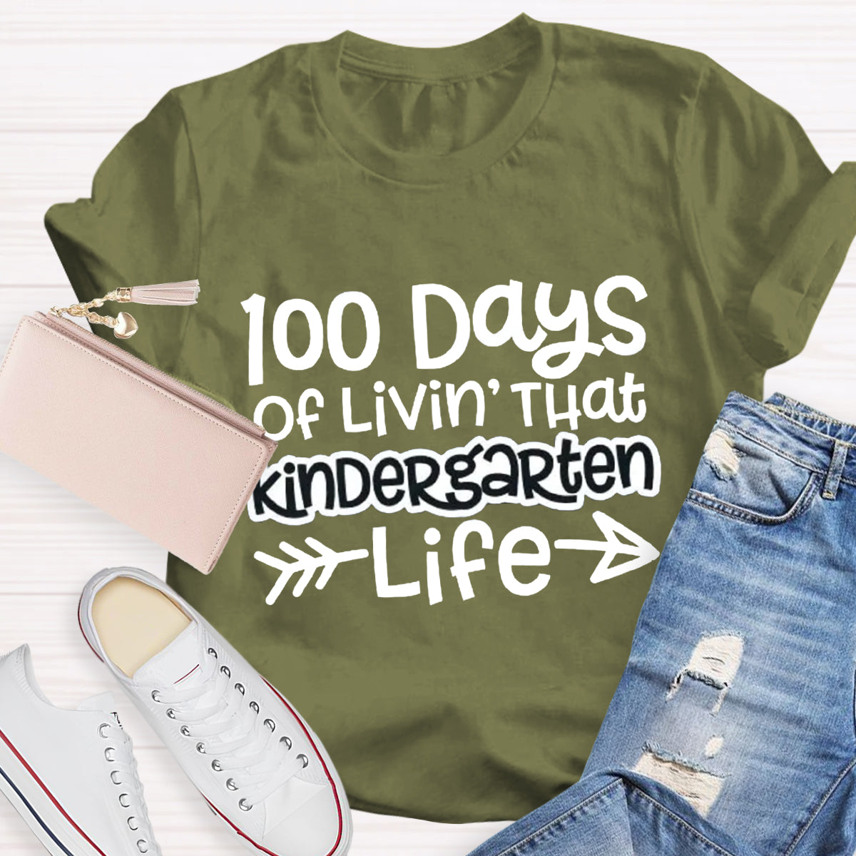 Personalized Grade 100 Days Of Livin' That Kindergarten Life T-Shirt