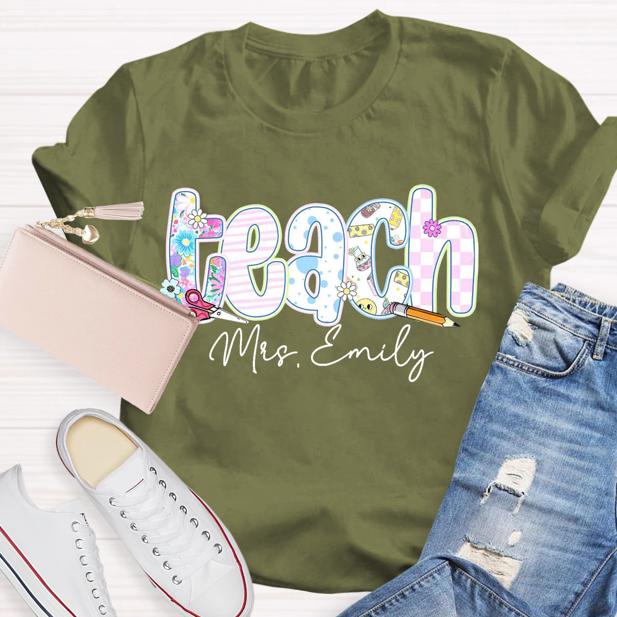Personalized Name Floral Teacher Training Aid T-Shirt
