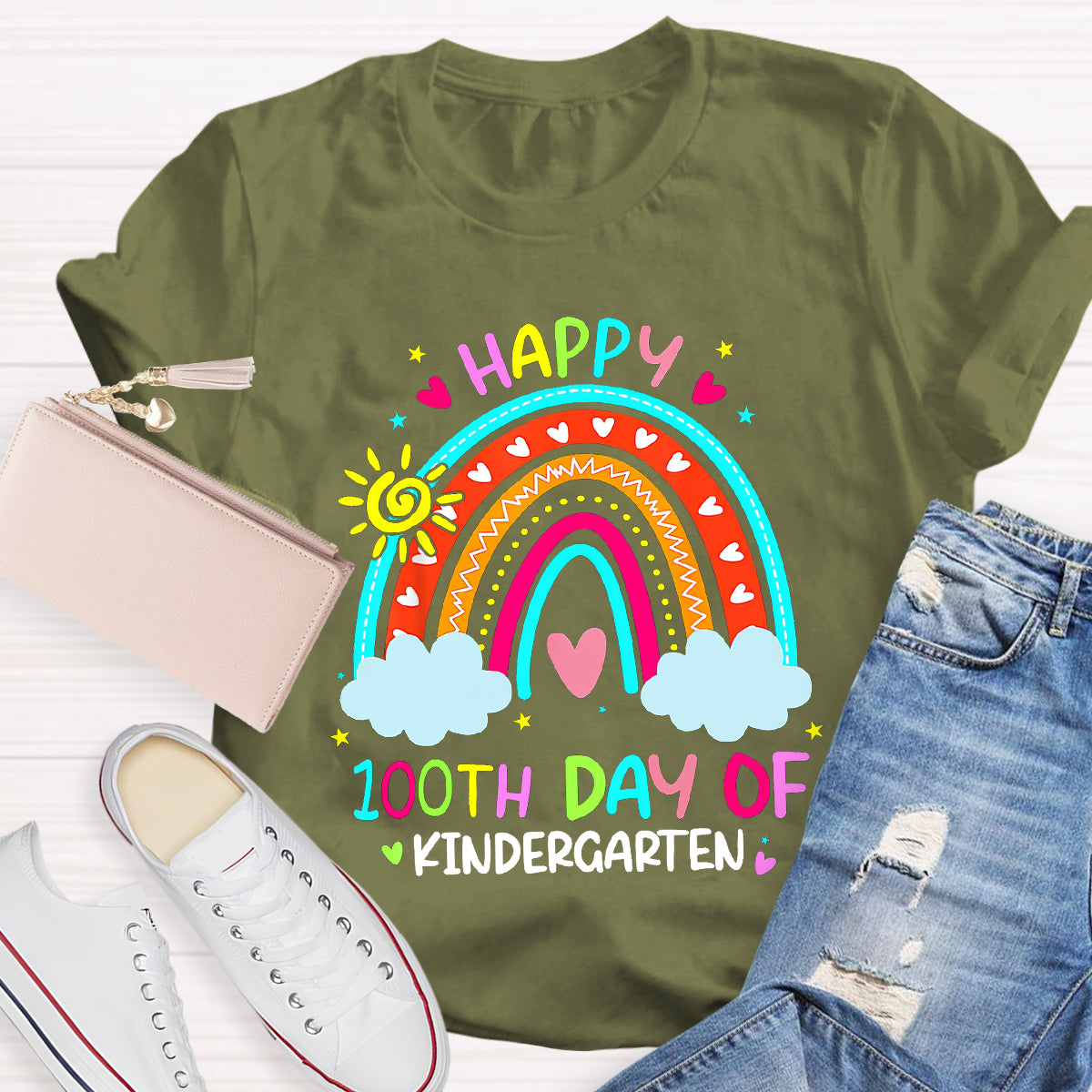 Personalized Grade Happy 100th Day Of Kindergarten Teacher T-Shirt