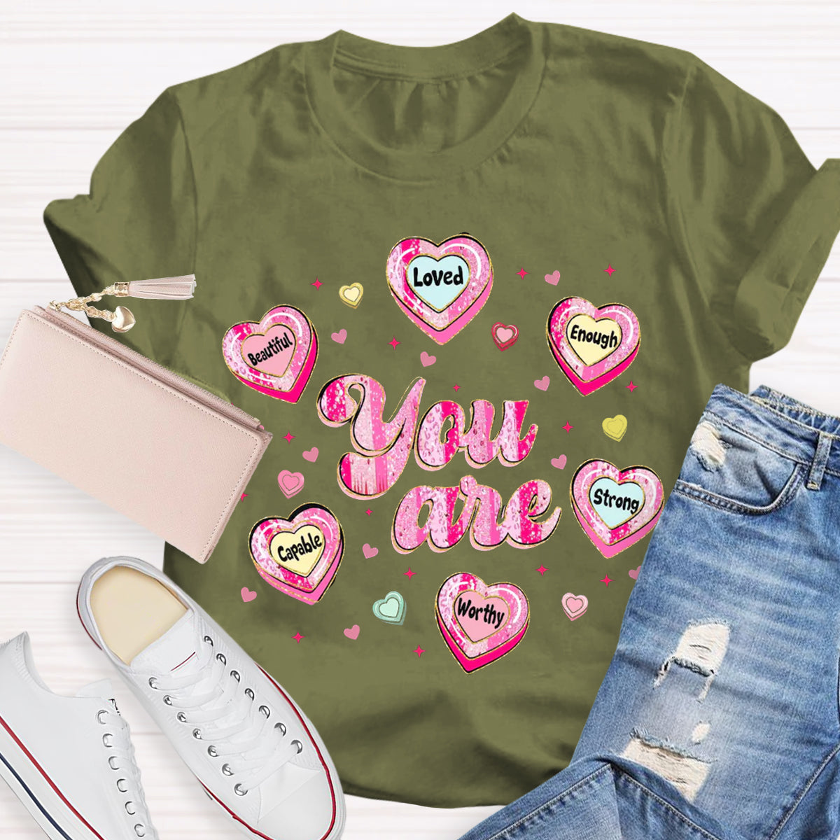 Teacher Valentine Brushstroke Heart Valentines Day T-Shirt