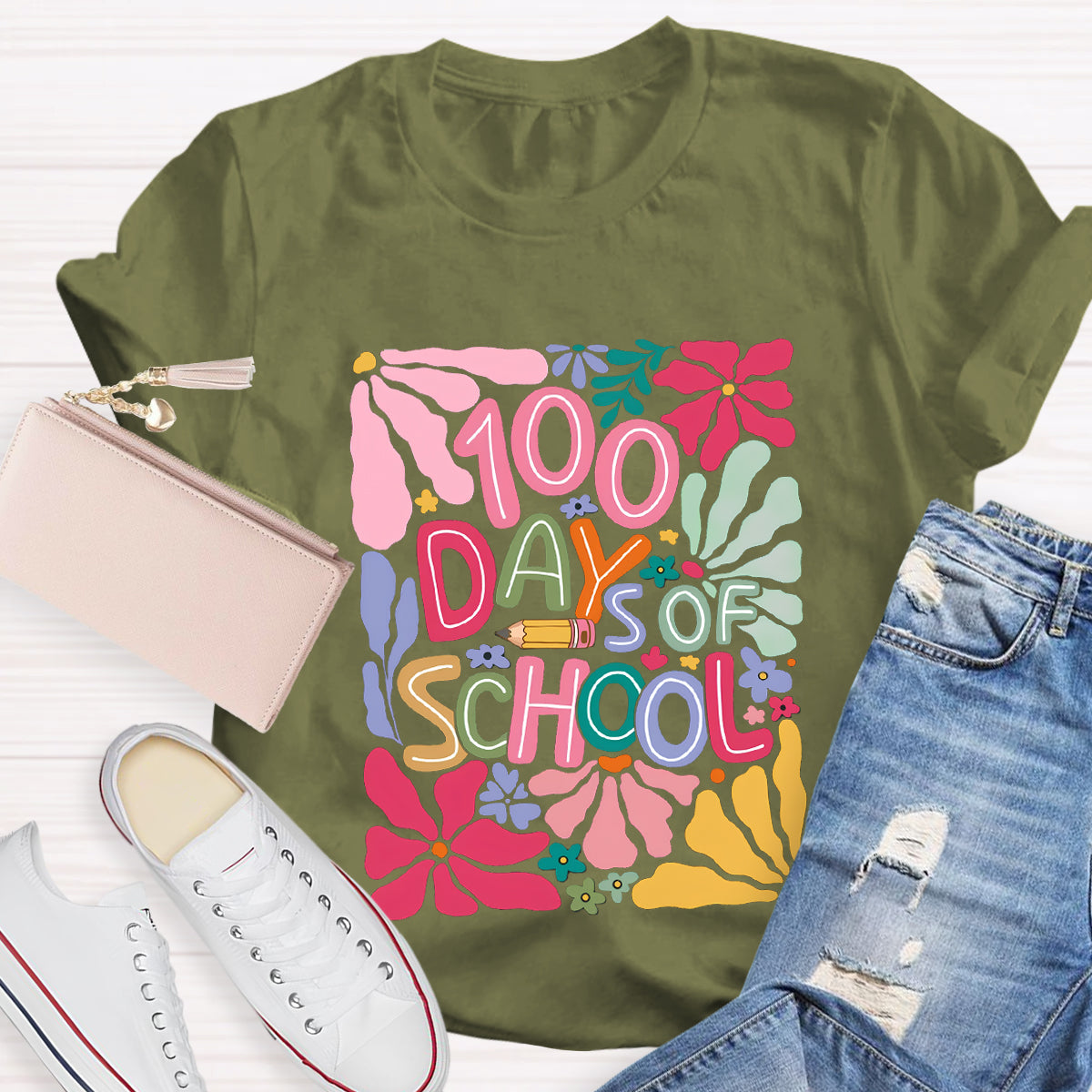 Floral 100 Days Of School Teacher T-Shirt