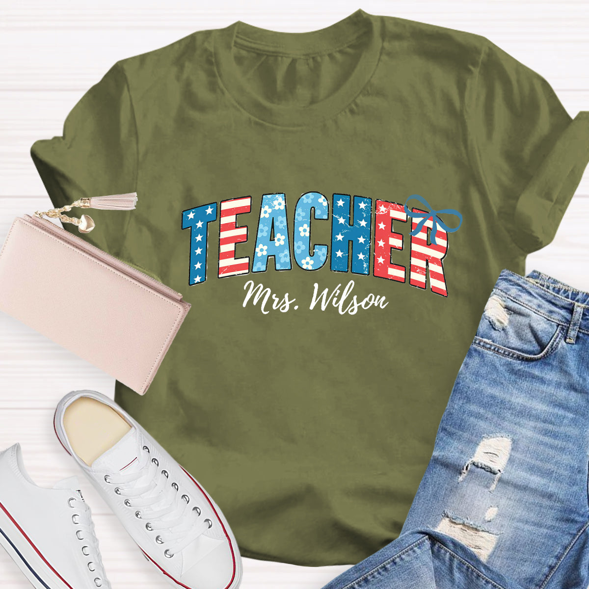 Personalized Teacher Name Independence Day T-Shirt