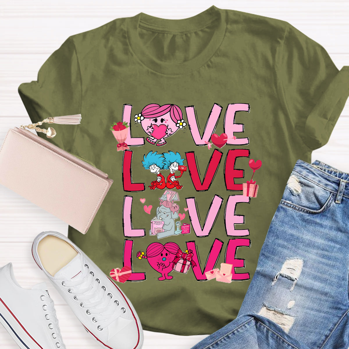 Love Cartoon Characters Teacher T-Shirt