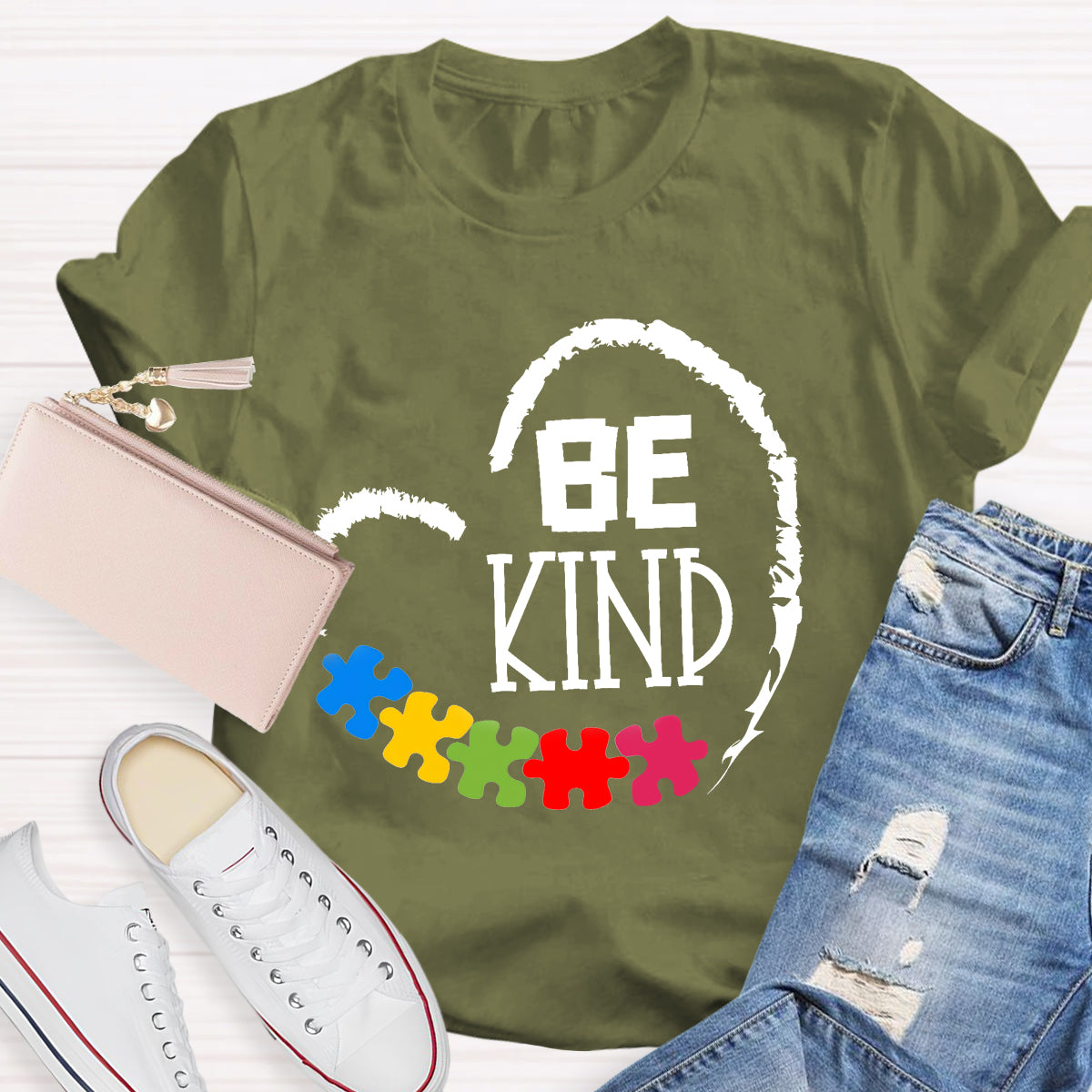 Be Kind Heart Puzzle Teacher T-Shirt