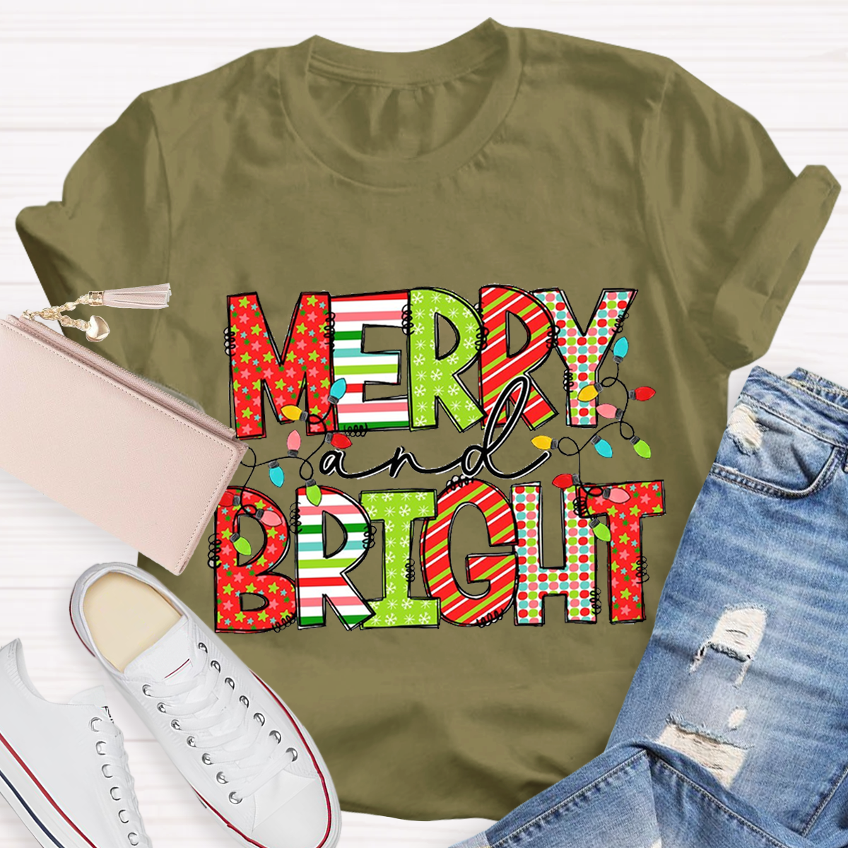 Merry And Bright Christmas Teacher T-Shirt