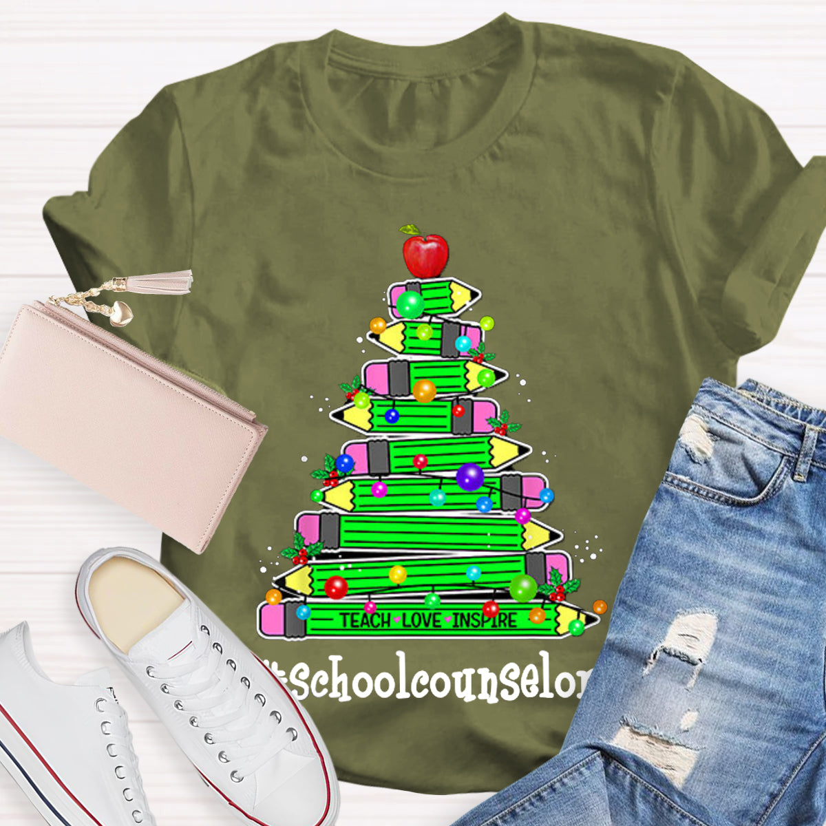 Personalized Position Of School Pencil Tree Teacher T-Shirt