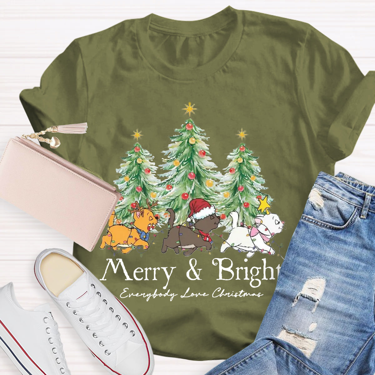 Merry & Bright Everybody Love Christmas Teacher T-Shirt