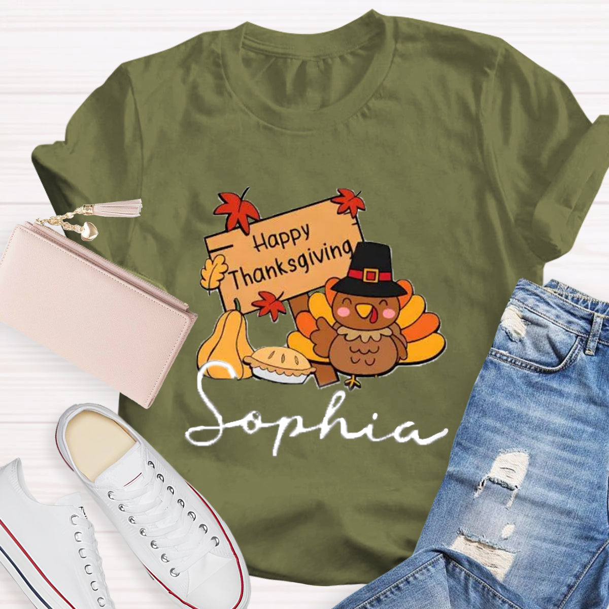 Personalized Name Happy Thanksgiving Teacher T-Shirt