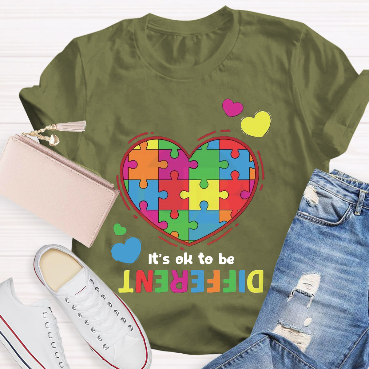 It's Ok To Be Different Colorful Heart T-Shirt