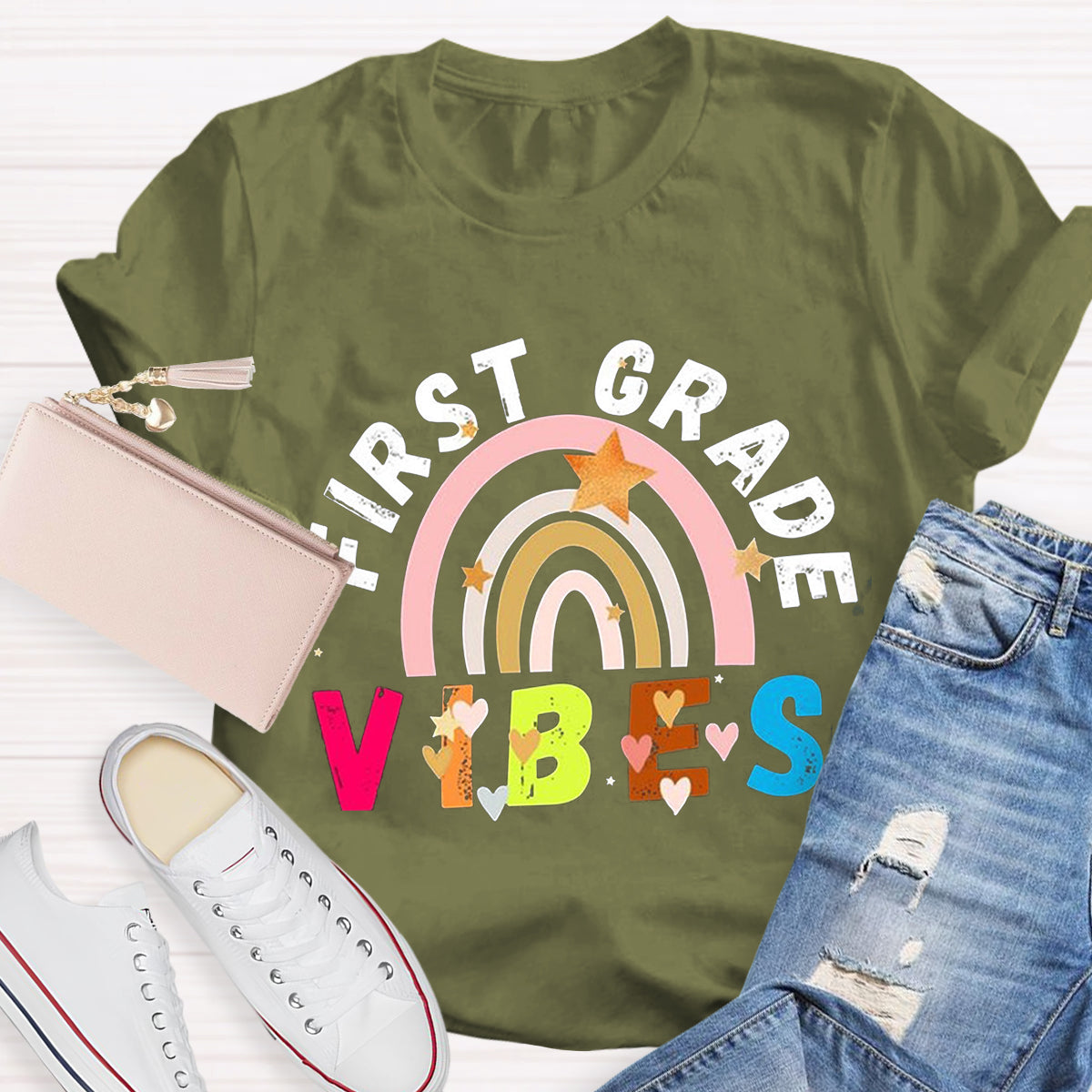 Personalized First Grade Vibes Teacher Shirt