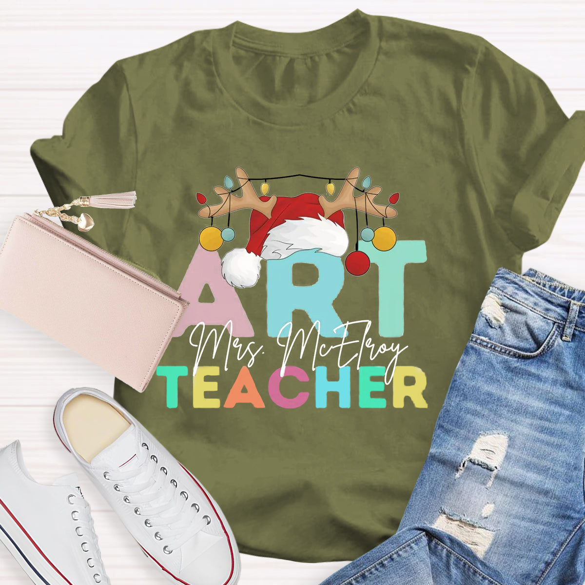 Personalized Name Art Teacher T-Shirt