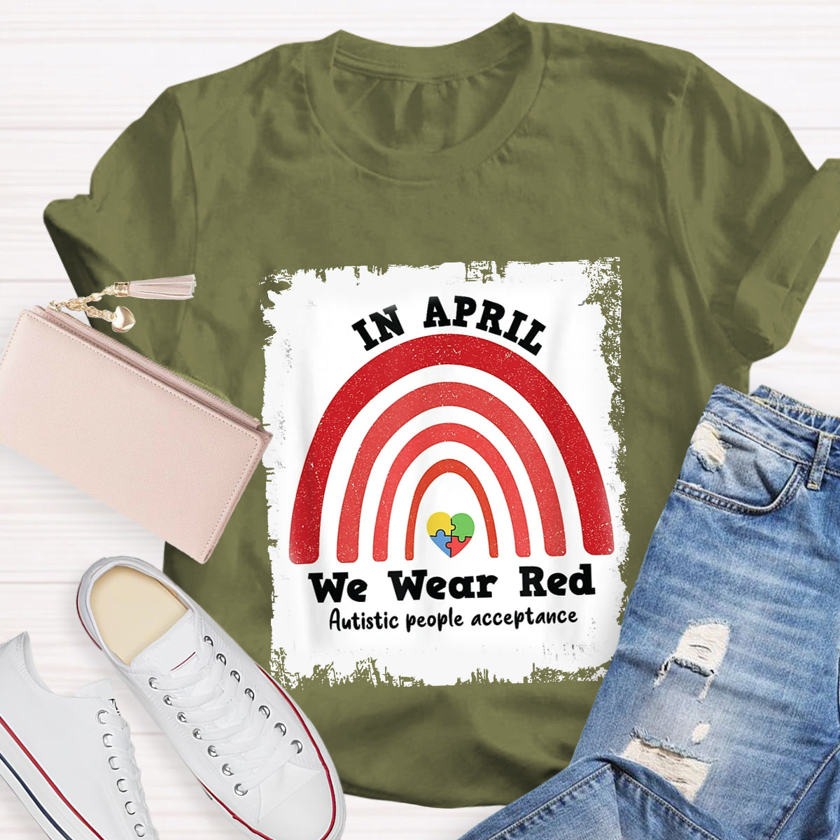 In April We Wear Red Autism People Acceptance T-Shirt