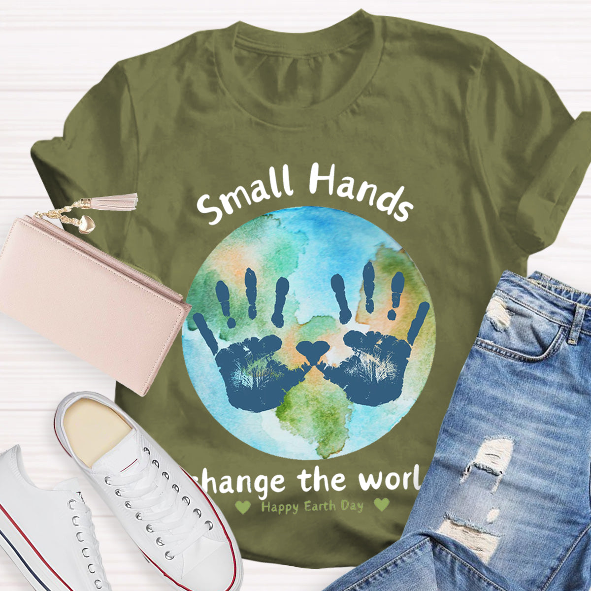 Earth Day Activity Handprint Small Hands Teacher T-Shirt