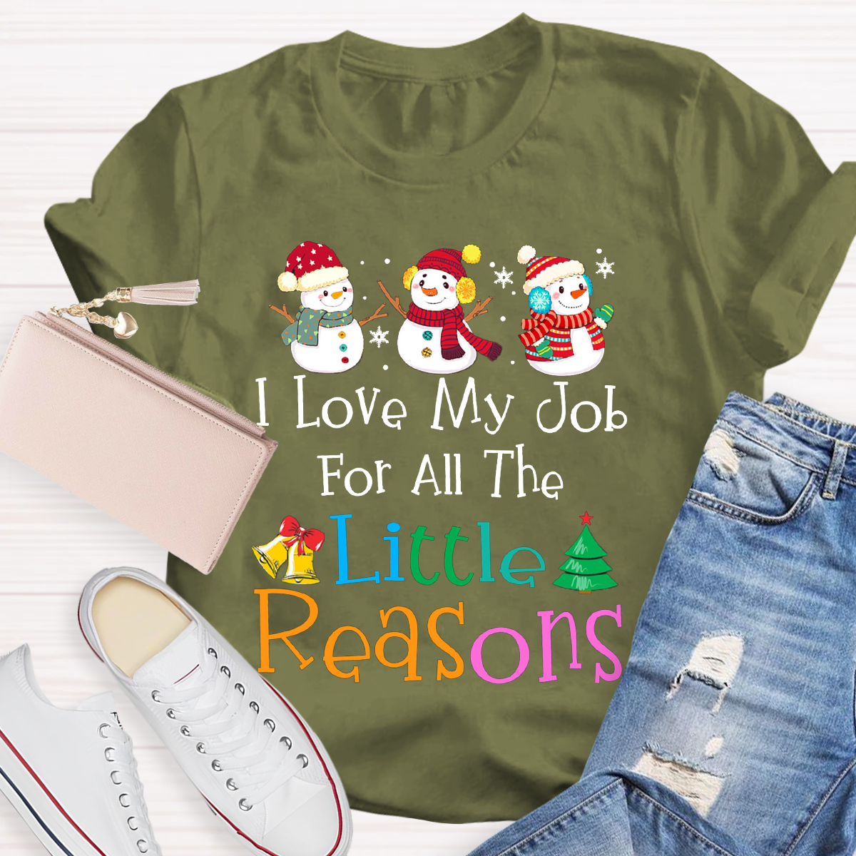 I Love My Job For Little Reasons Christmas Teacher T-Shirt