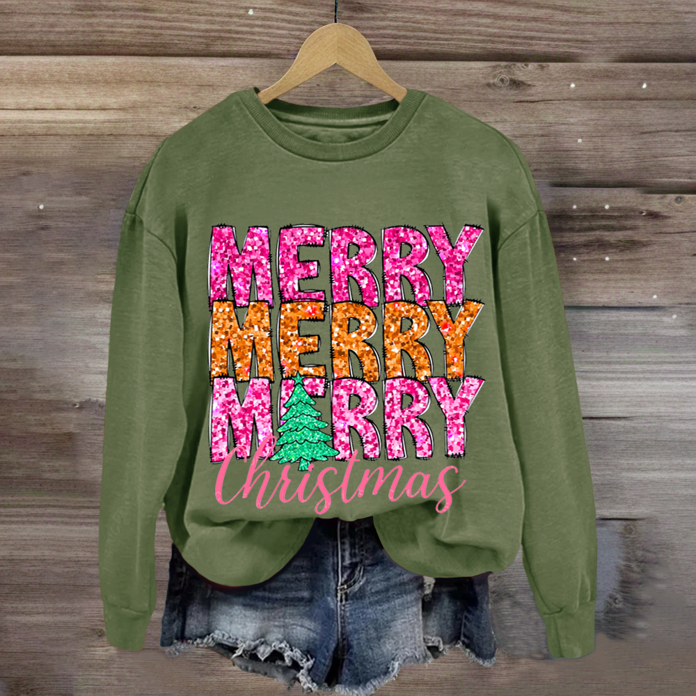 Merry Merry Merry Glitter Christmas Sweatshirt