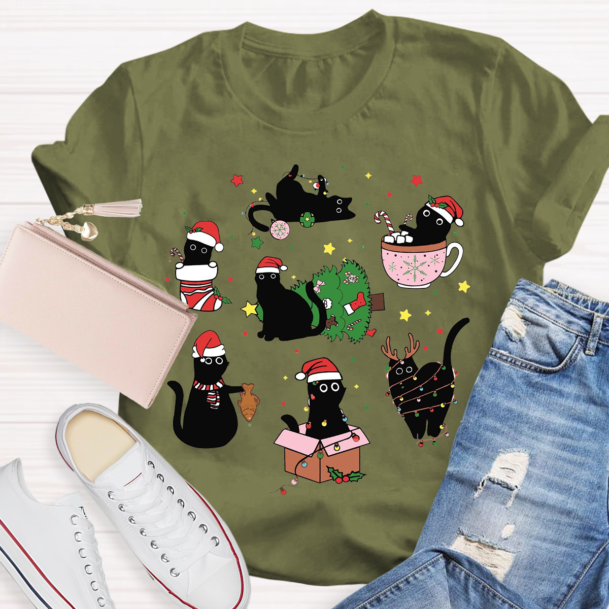 Christmas Funny Black Cat T-Shirt