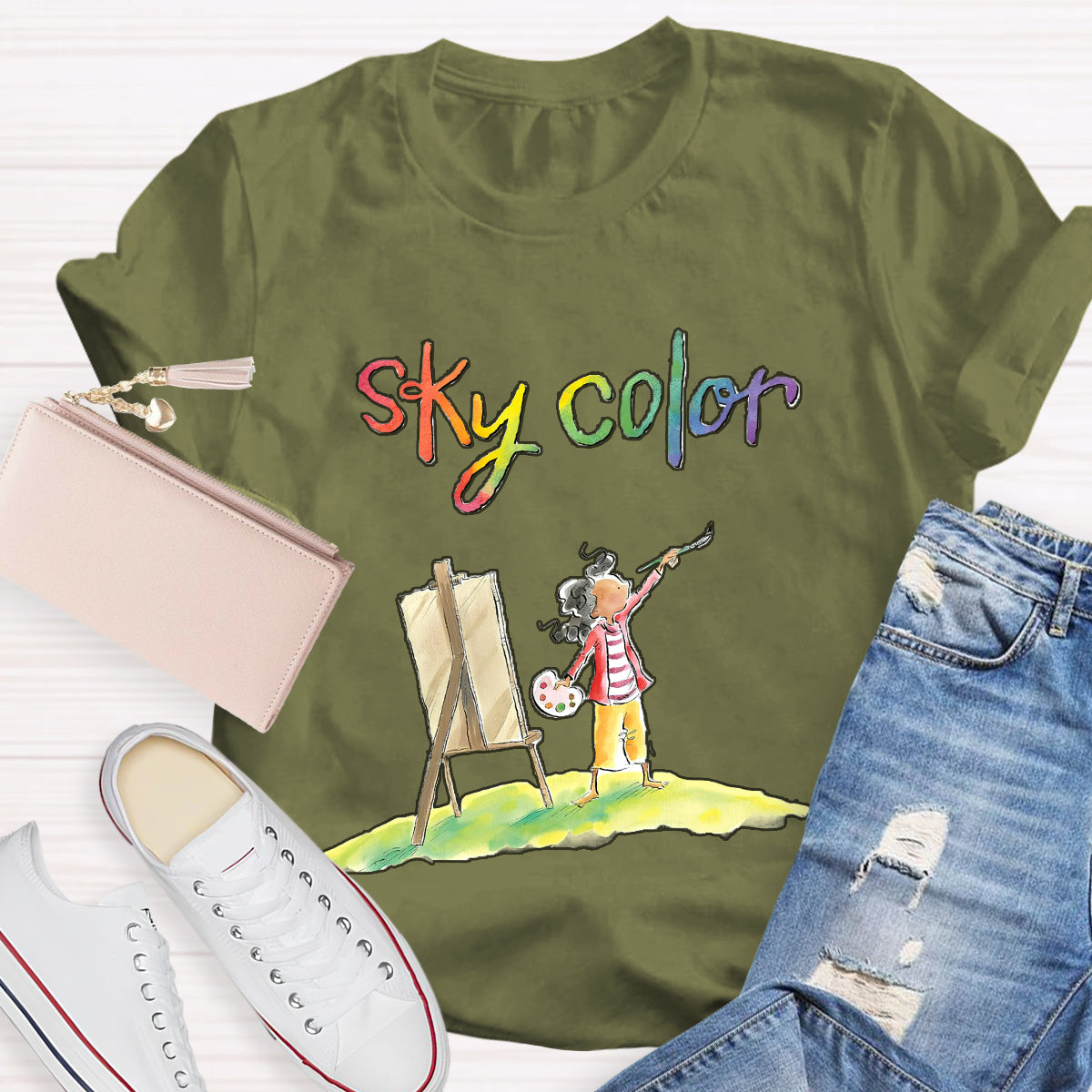 Sky Color Printing Teacher T-Shirt