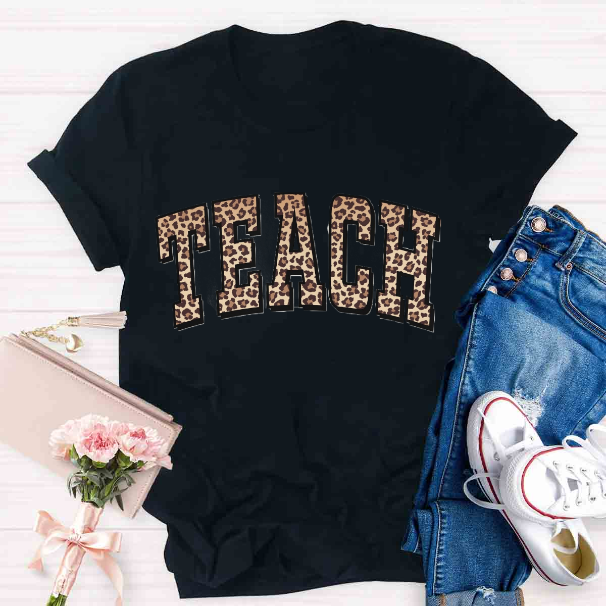 Leopard Teach Print  T-Shirt