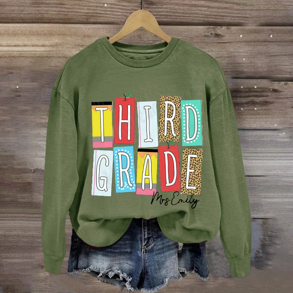 Personalized Grade And Name Leopard Color Block Sweatshirt