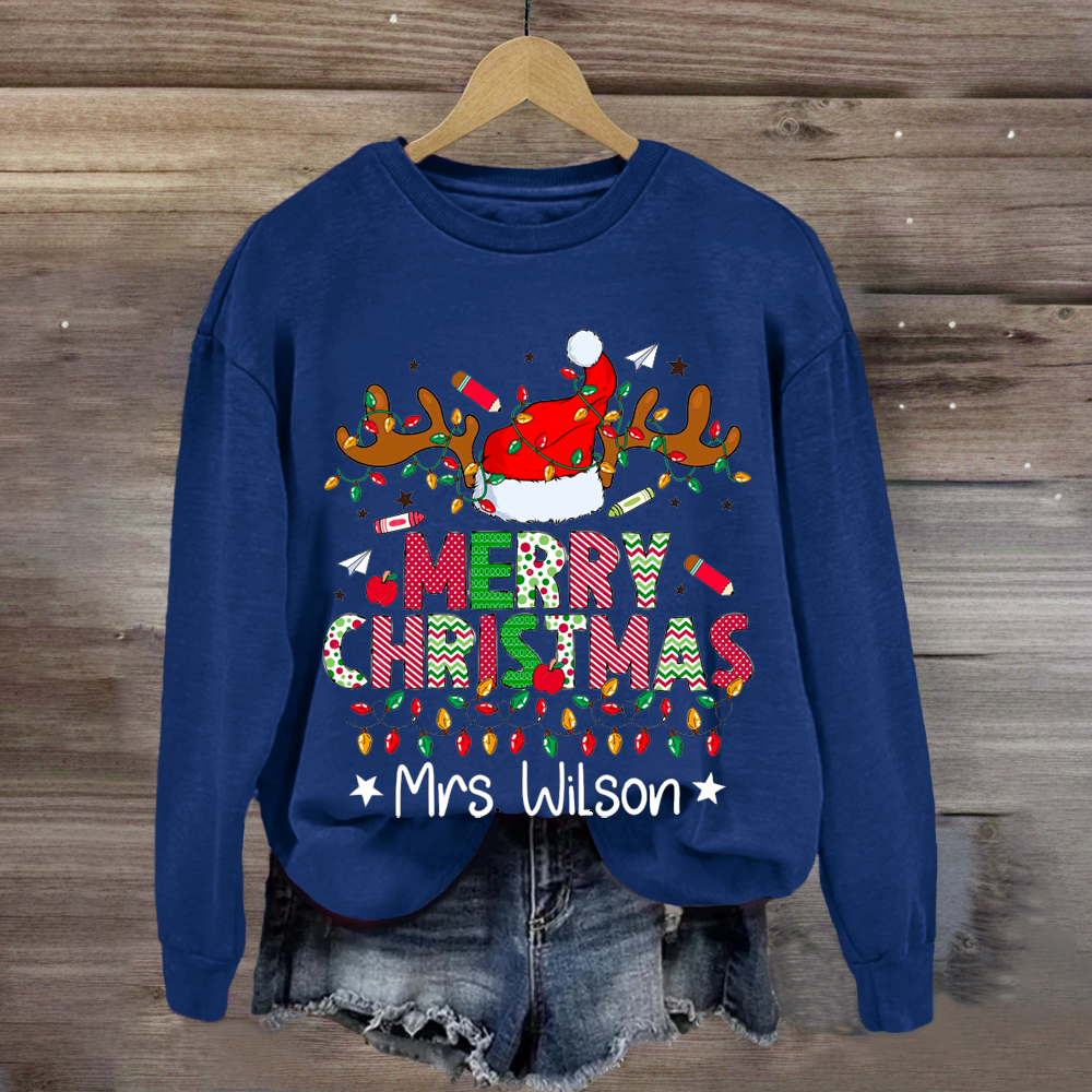 Bundle Christmas Teacher Reindeers Custom Name Sweatshirt