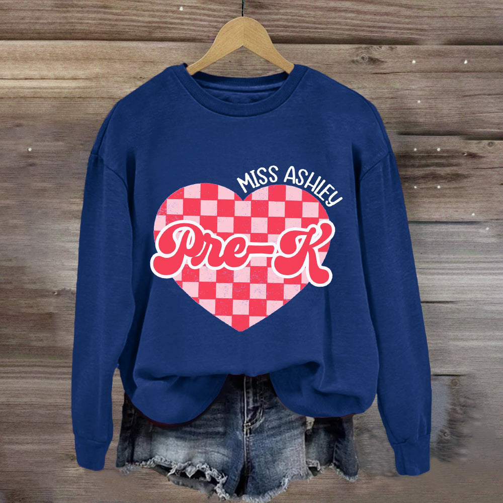 Personalized Name And Grade Pink Heart  Sweatshirt