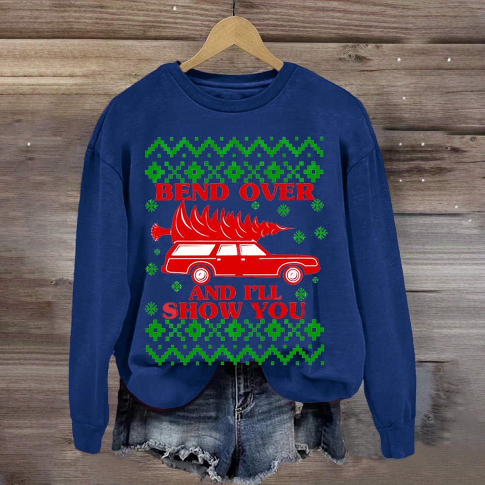 Bend Over And I'll Show You Christmas Red Car Sublimation Sweatshirt