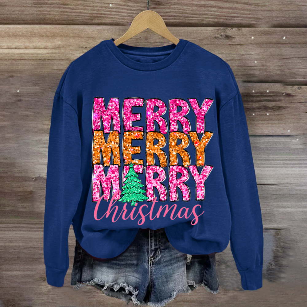 Merry Merry Merry Glitter Christmas Sweatshirt