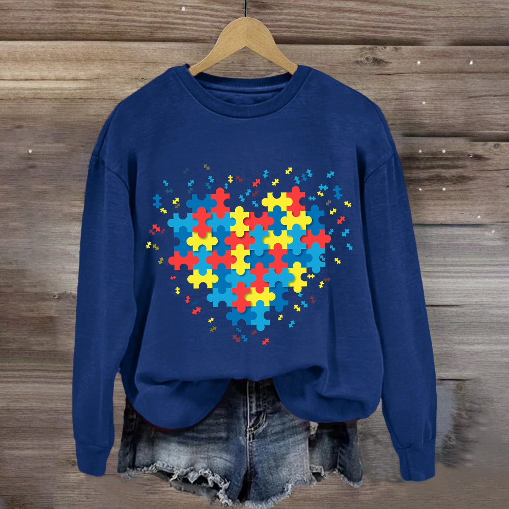 Autism Awareness Puzzle Colorful Heart Sweatshirt