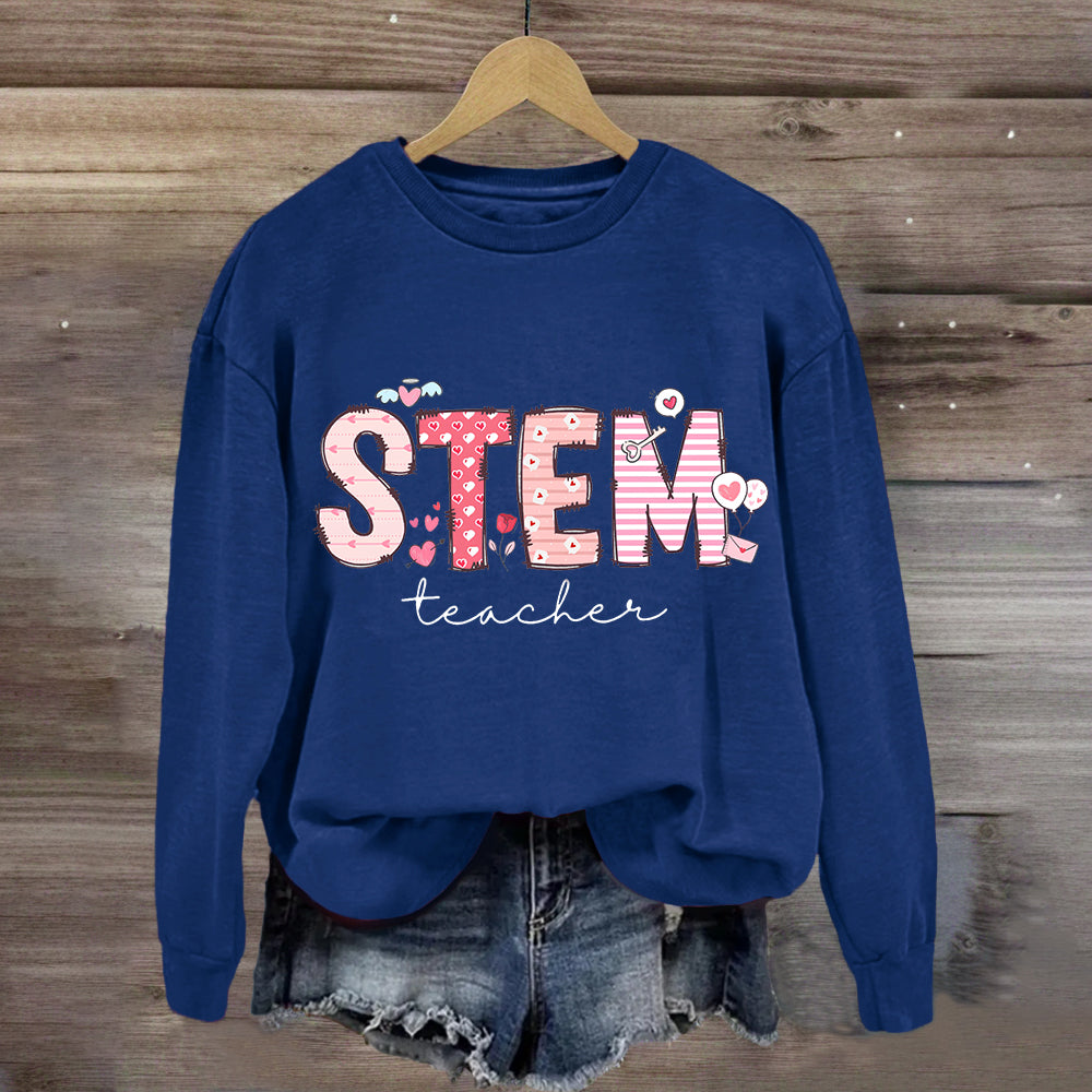 STEM Teacher Pink Heart Printed Sweatshirt