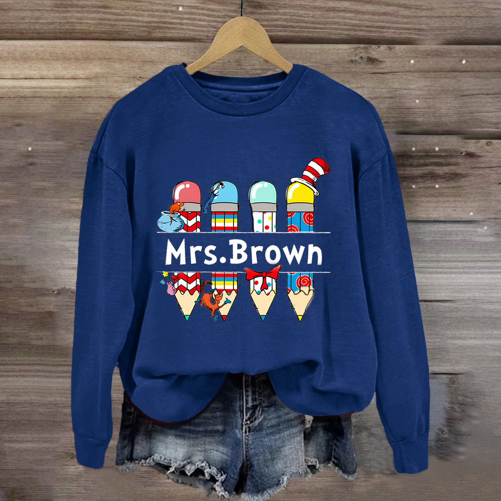 Personalized Name Reading Children Books Mrs. Brown Sweatshirt