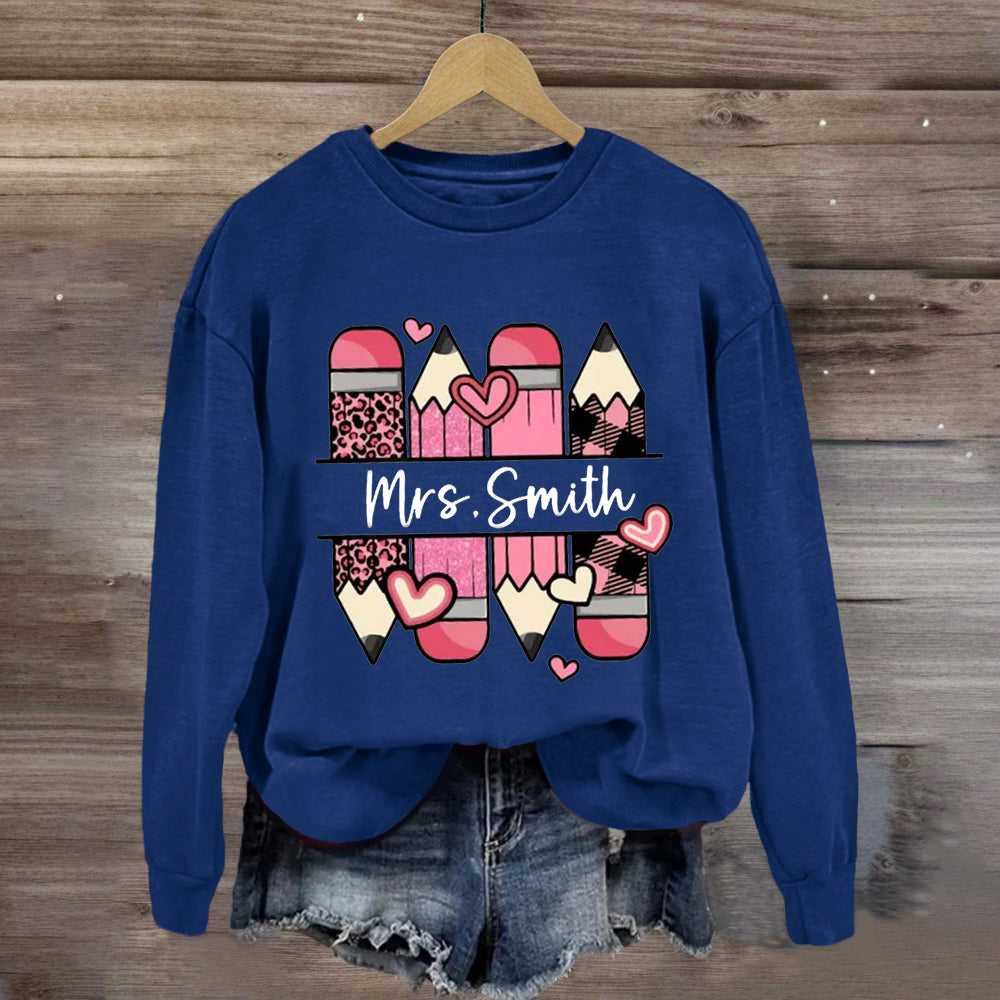 Personalized Name Pink Pencil Heart Sweatshirt