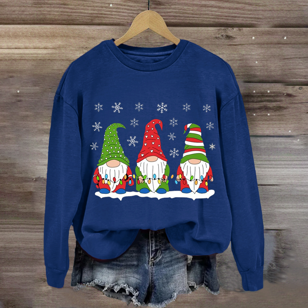 Three Gnomes with tree lights Mounted Print Teacher Sweatshirt