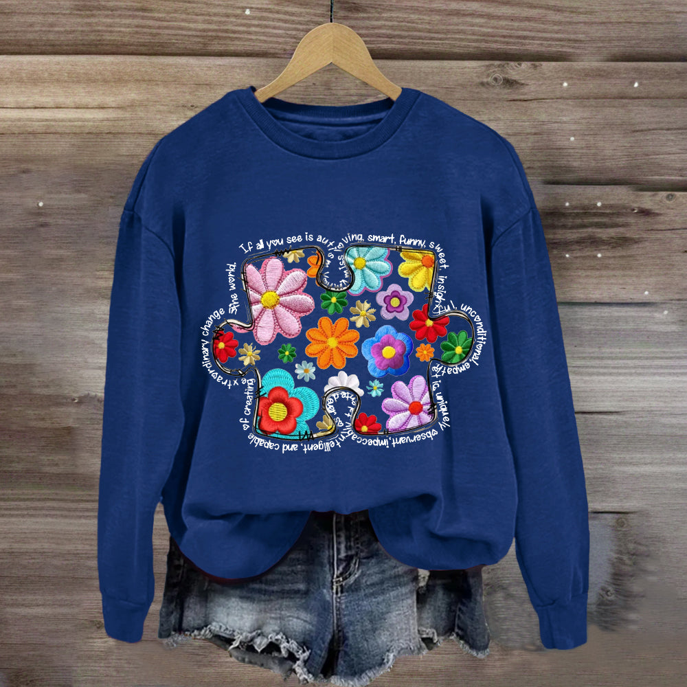 Floral Puzzle Pieces Austim Sweatshirt