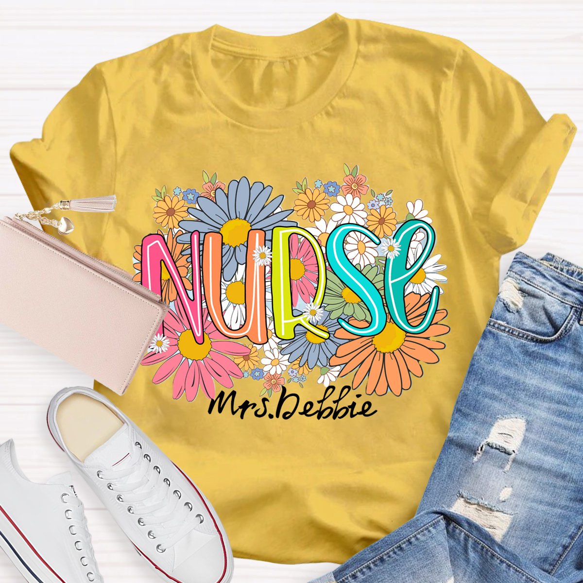 Personalized School Nurse Wild Flowers Nurse T-shirt