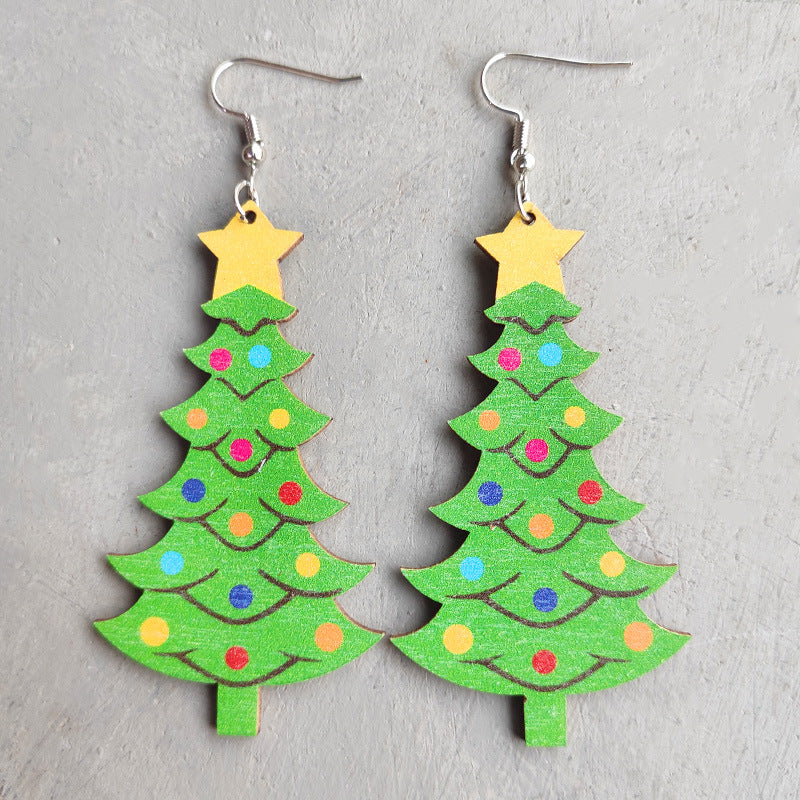 Christmas red and black plaid Christmas tree wooden earrings