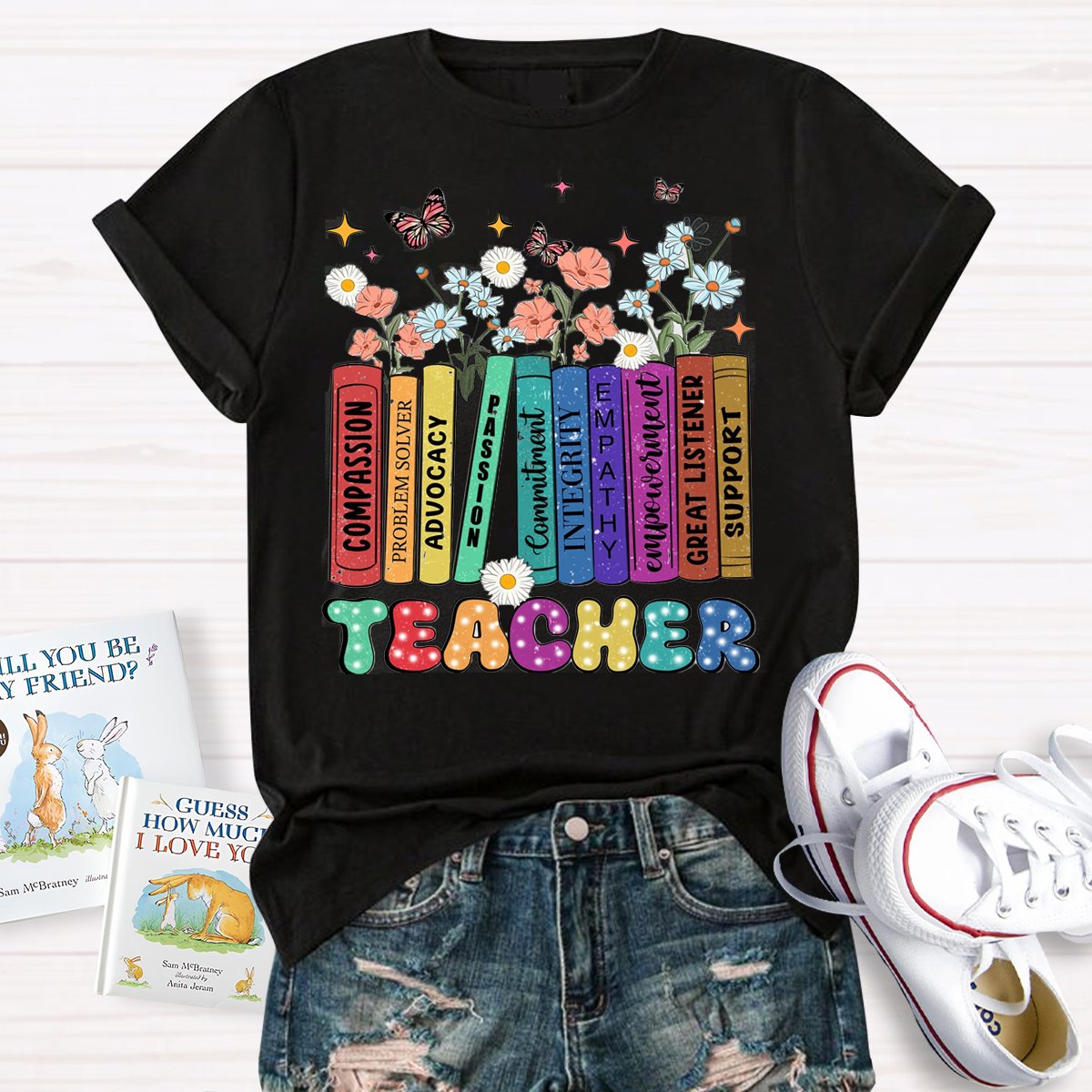 Teacher Book With Flowers Teachers T-Shirt