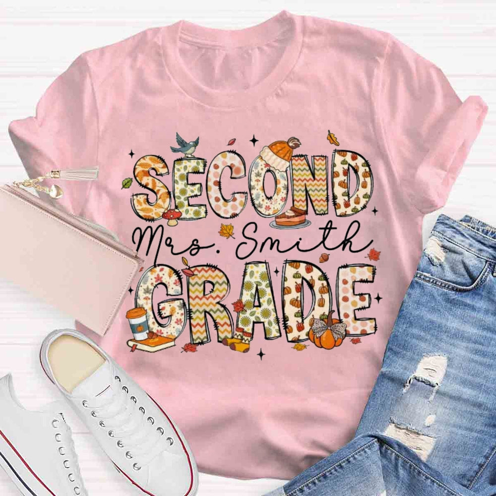 Personalized Name And Grade Fall Season T-shirt